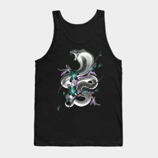 Fierce Cobra Tattoo Style with Cherry Blossoms Tank Top